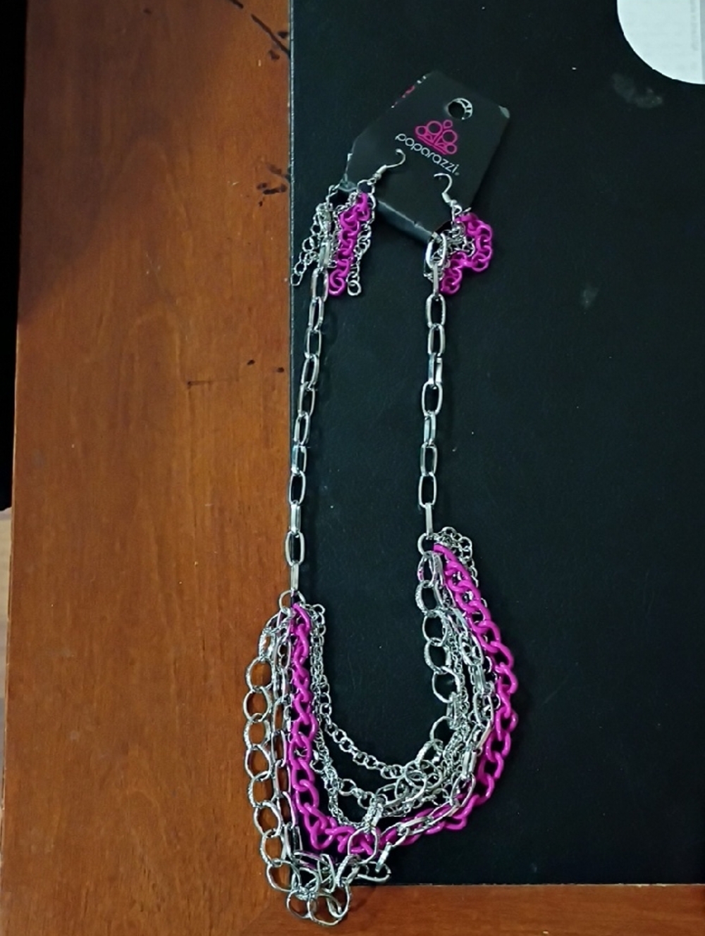 paparazzi Silver & Fuchsia Layered Chain Necklace